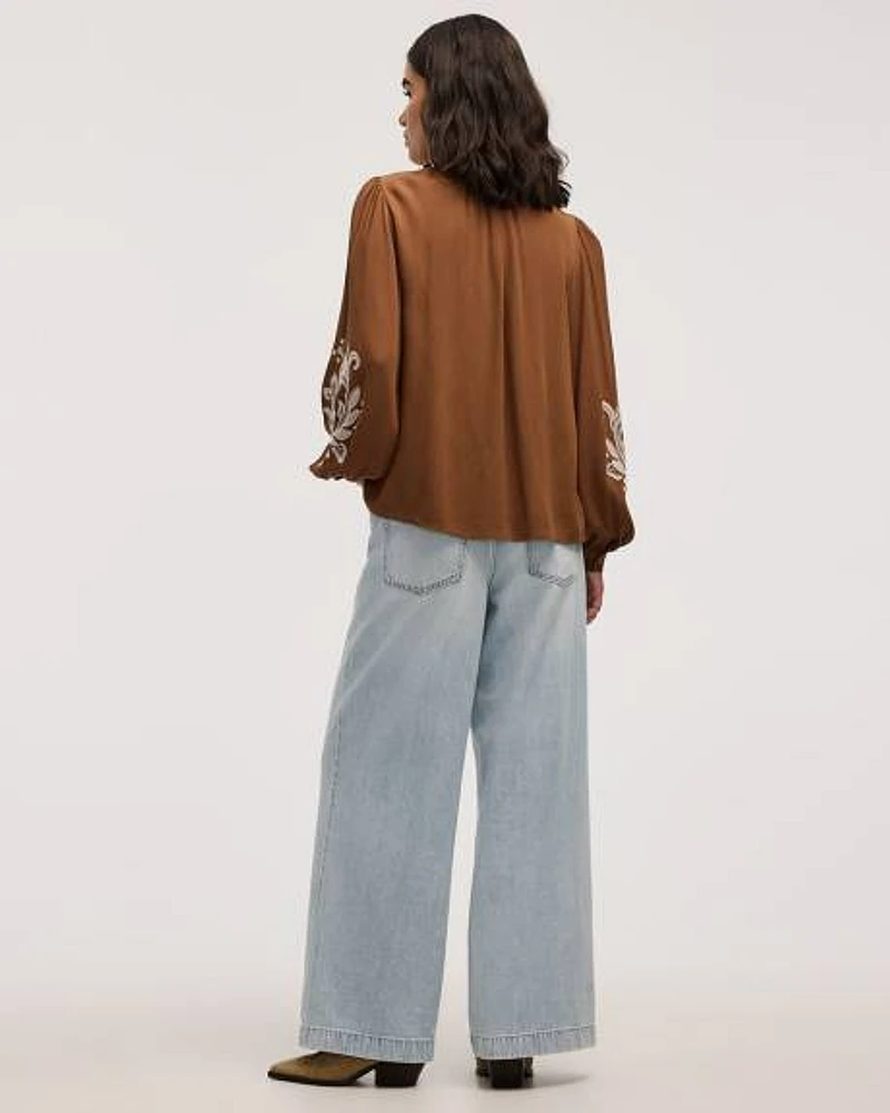 Blouse ample à boutonner col rond