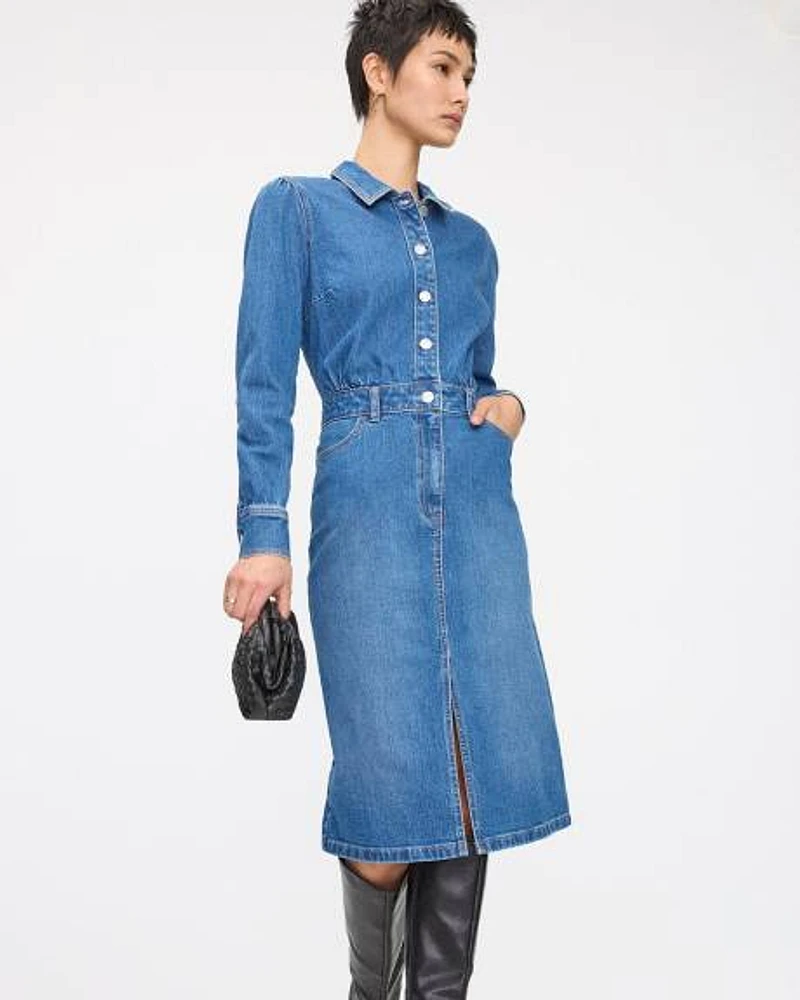 Fitted Buttoned-Down Denim Dress