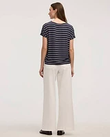 Striped Short-Dolman-Sleeve Boat-Neck T-Shirt