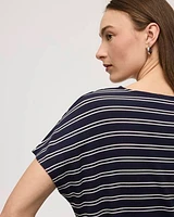 Striped Short-Dolman-Sleeve Boat-Neck T-Shirt