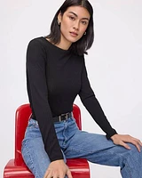 Long-Sleeve Boat-Neck Ribbed Top