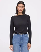 Long-Sleeve Boat-Neck Ribbed Top