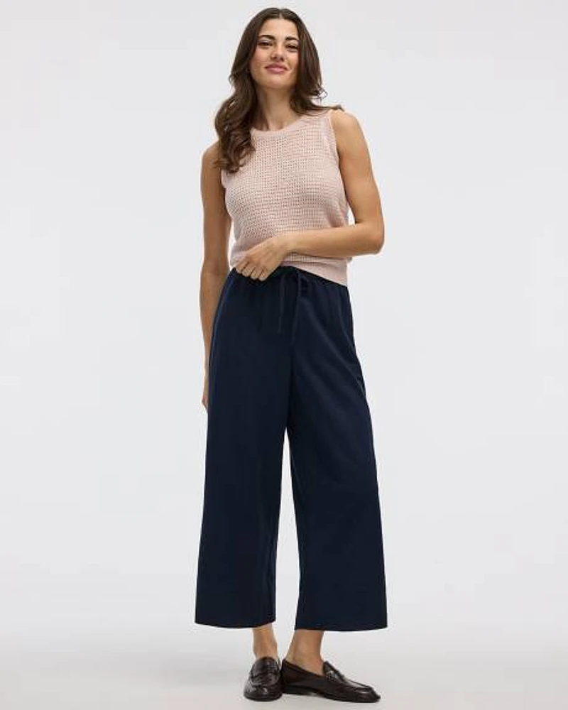Wide-Leg Cropped Piqué Pant