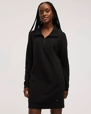 Long-Sleeve Ottoman-Knit Dress with Half-Zip