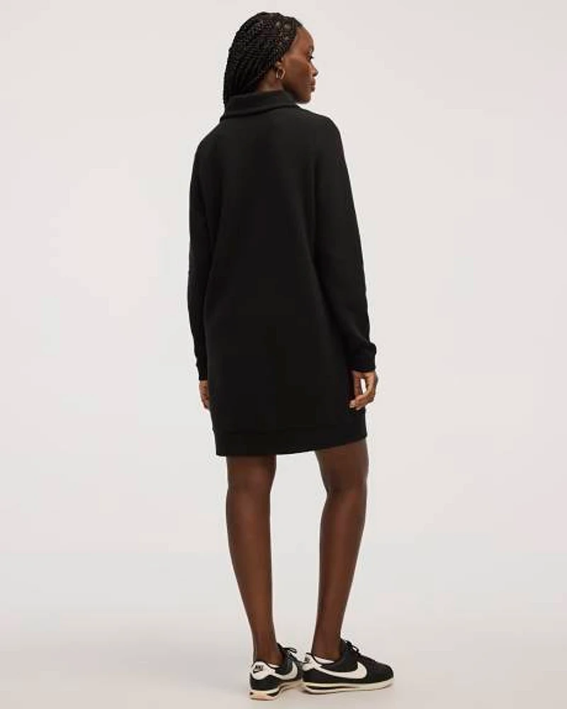 Long-Sleeve Ottoman-Knit Dress with Half-Zip