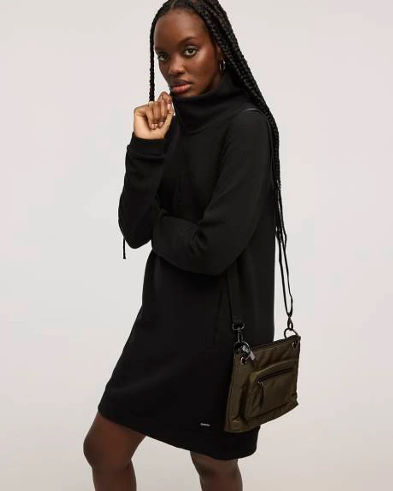 Long-Sleeve Ottoman-Knit Dress with Half-Zip