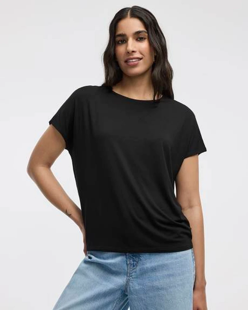 Short-Dolman-Sleeve Boat-Neck T-Shirt