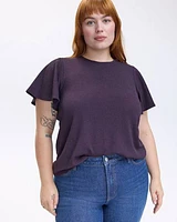 Short-Flutter-Sleeve Crew-Neck Blouse