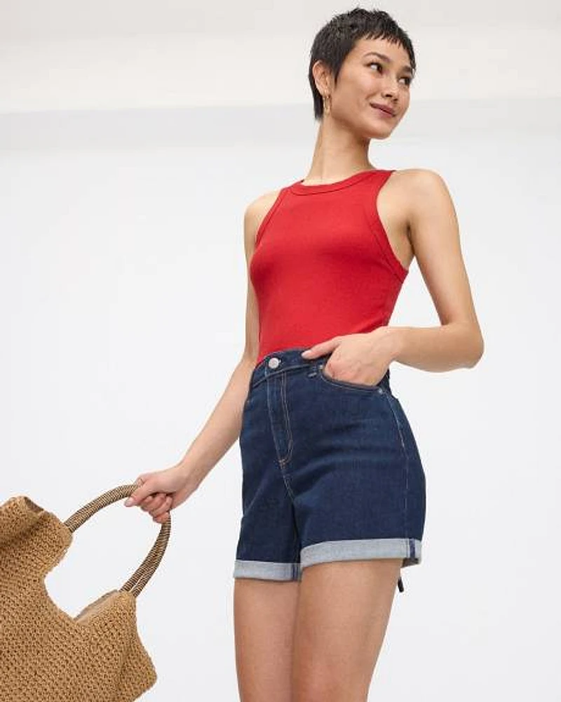 Mid-Rise Denim Shorts with Rolled Hem
