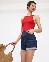 Mid-Rise Denim Shorts with Rolled Hem