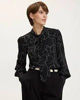 Long-Sleeve Blouse with Bow at Neckline