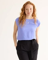 Cap-Sleeve Blouse with Crew Neckline