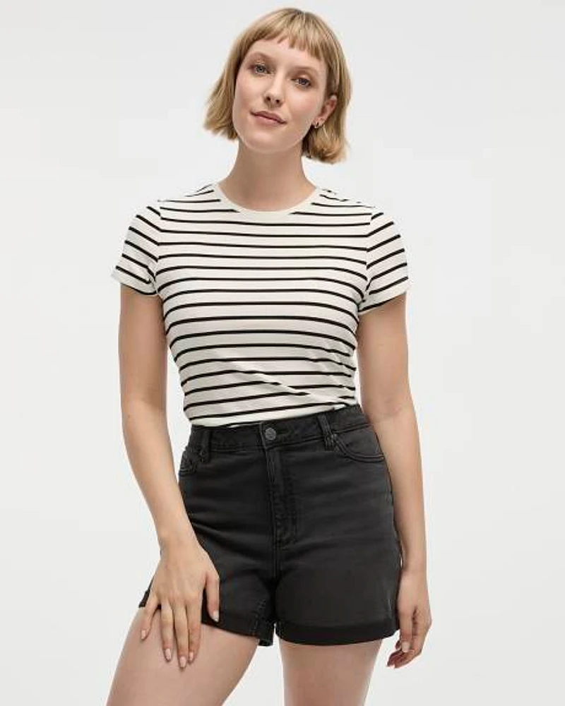 Mid-Rise Denim Shorts with Rolled Hem