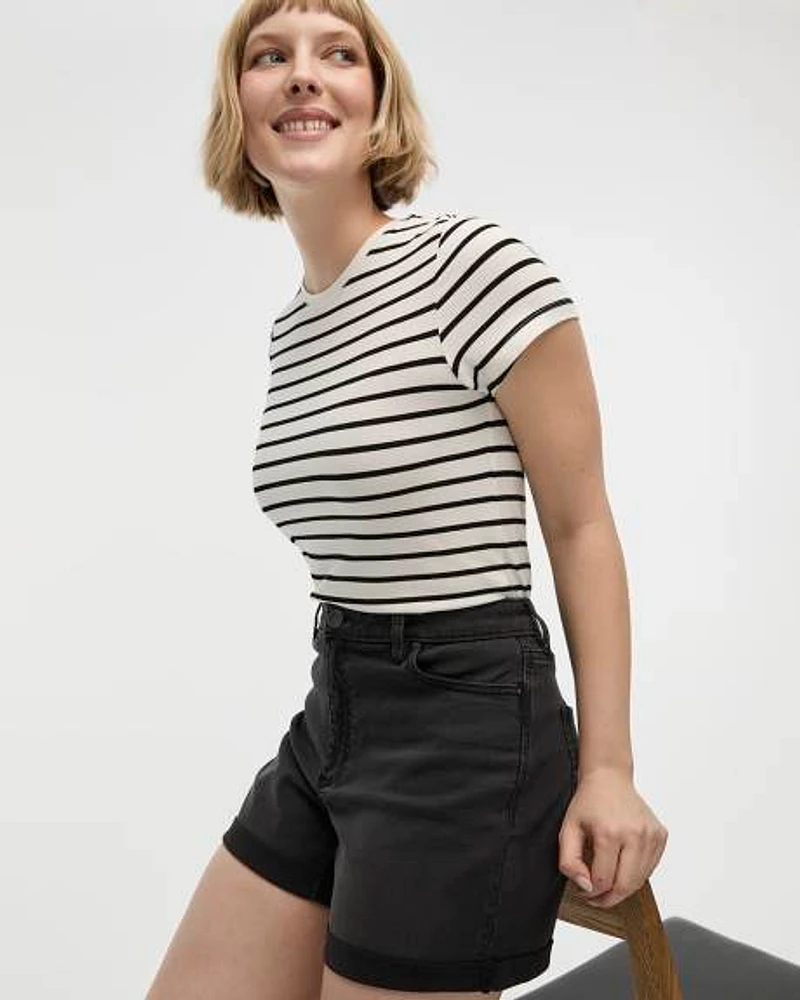 Mid-Rise Denim Shorts with Rolled Hem