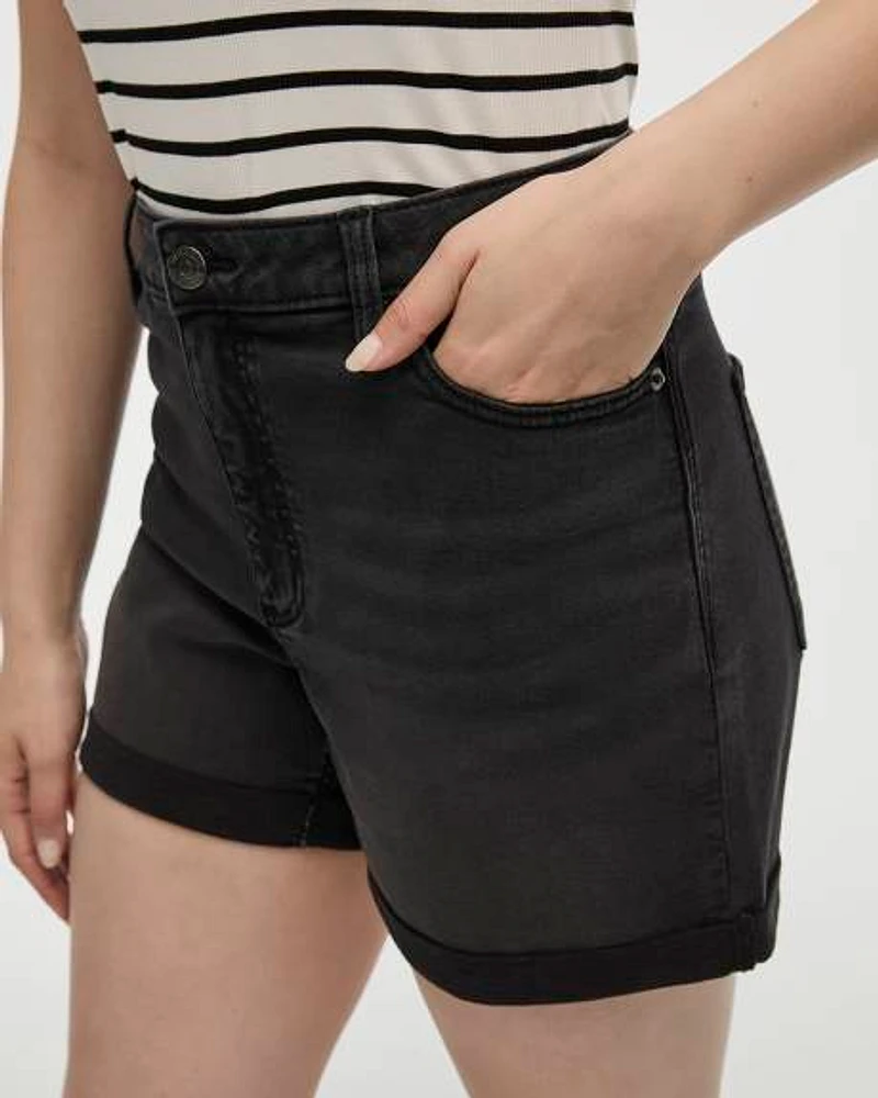 Mid-Rise Denim Shorts with Rolled Hem