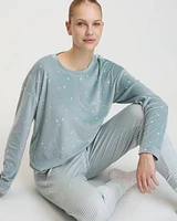 Long-Sleeve Crew-Neck Velvet Pyjama Top