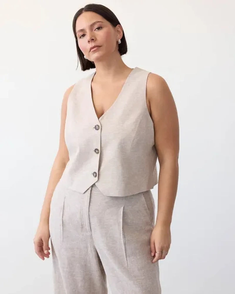 Sleeveless Linen Suit Vest