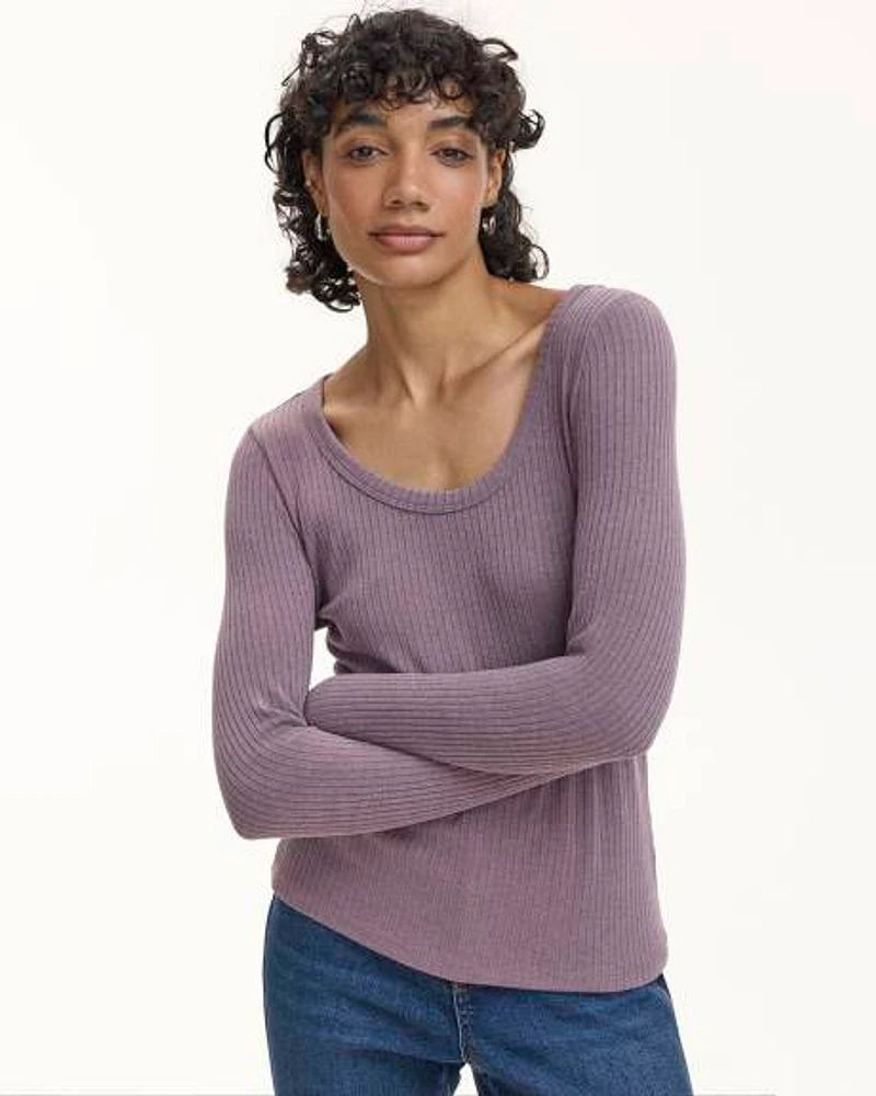 Long-Sleeve Scoop-Neck Top