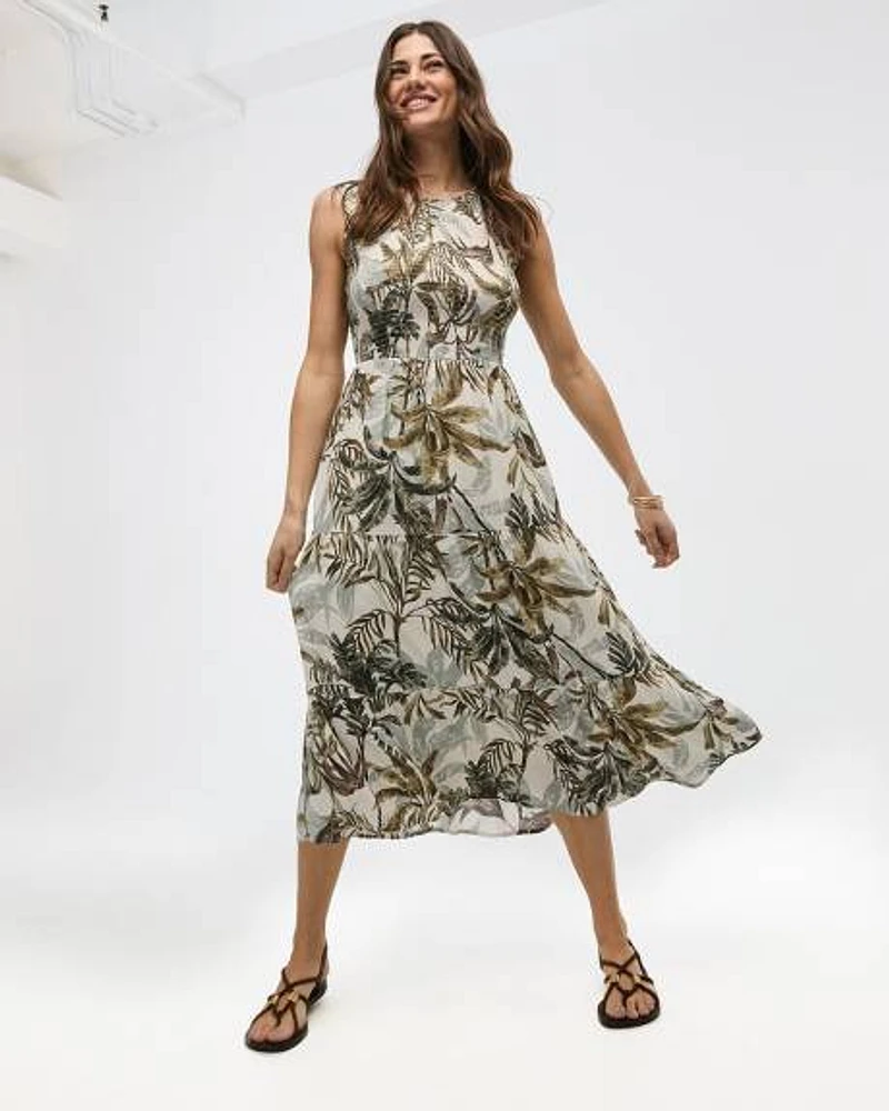 Sleeveless Crew-Neck Tiered Midi Dress