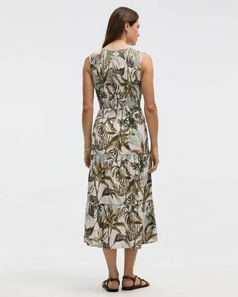 Sleeveless Crew-Neck Tiered Midi Dress
