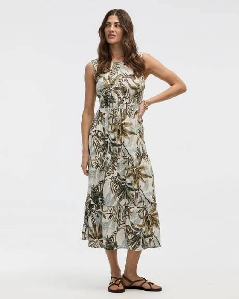 Sleeveless Crew-Neck Tiered Midi Dress