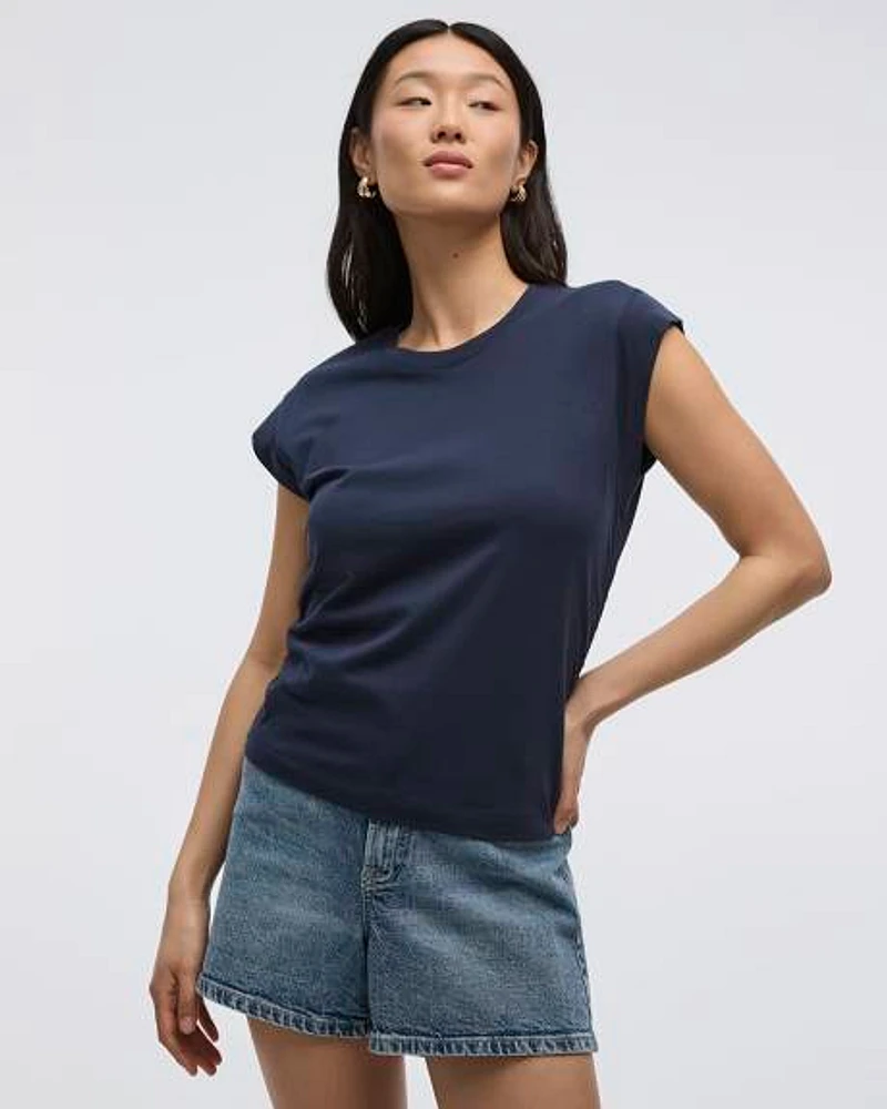 T-shirt à manches courtes et col rond avec fronces latérales