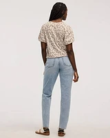 Cropped Short-Balloon-Sleeve Crew-Neck Top