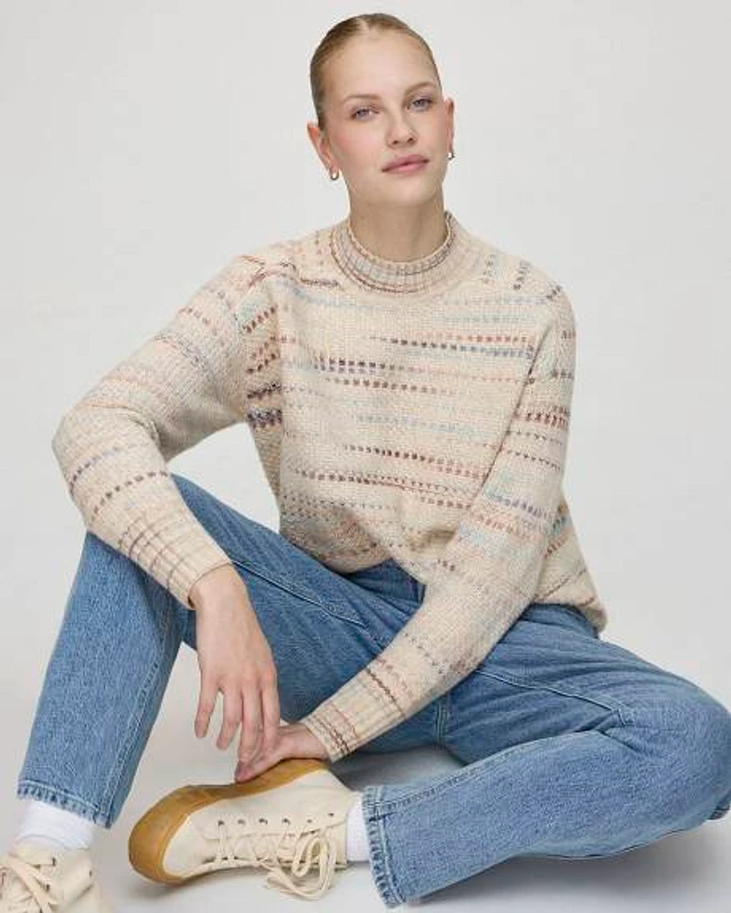 Loose Long-Raglan-Sleeve Mock-Neck Sweater