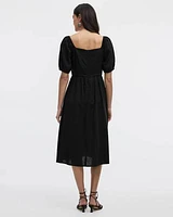 Short-Bubble-Sleeve Midi Dress with Sweetheart Neckline