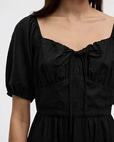 Short-Bubble-Sleeve Midi Dress with Sweetheart Neckline