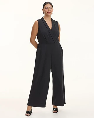 Straight-Leg Sleeveless Jumpsuit with Wrap Front