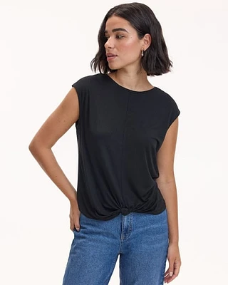 Extended-Sleeve Boat-Neck Top with Knot Detail