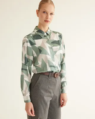 Long-Sleeve Buttoned-Down Satin Blouse
