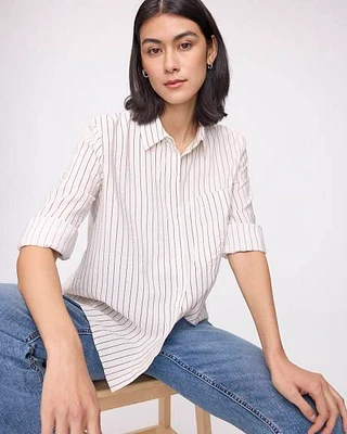 Striped Long-Sleeve Buttoned-Down Blouse