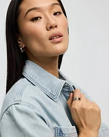 Short-Sleeve Buttoned-Down Denim Blouse