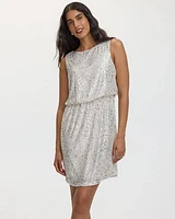 Sleeveless Boat-Neck Sequin Dress