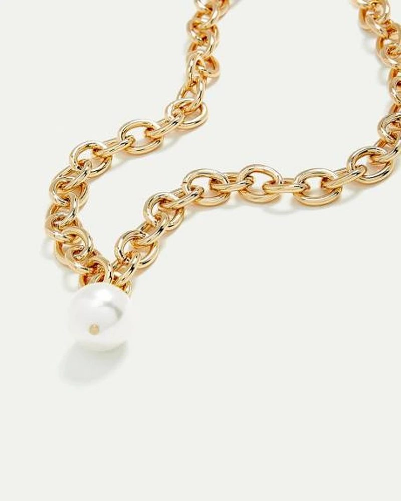 Link Chain Necklace with Pearl Pendant