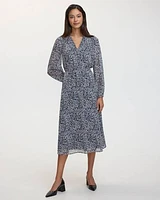 Long-Sleeve V-Neck Midi Dress