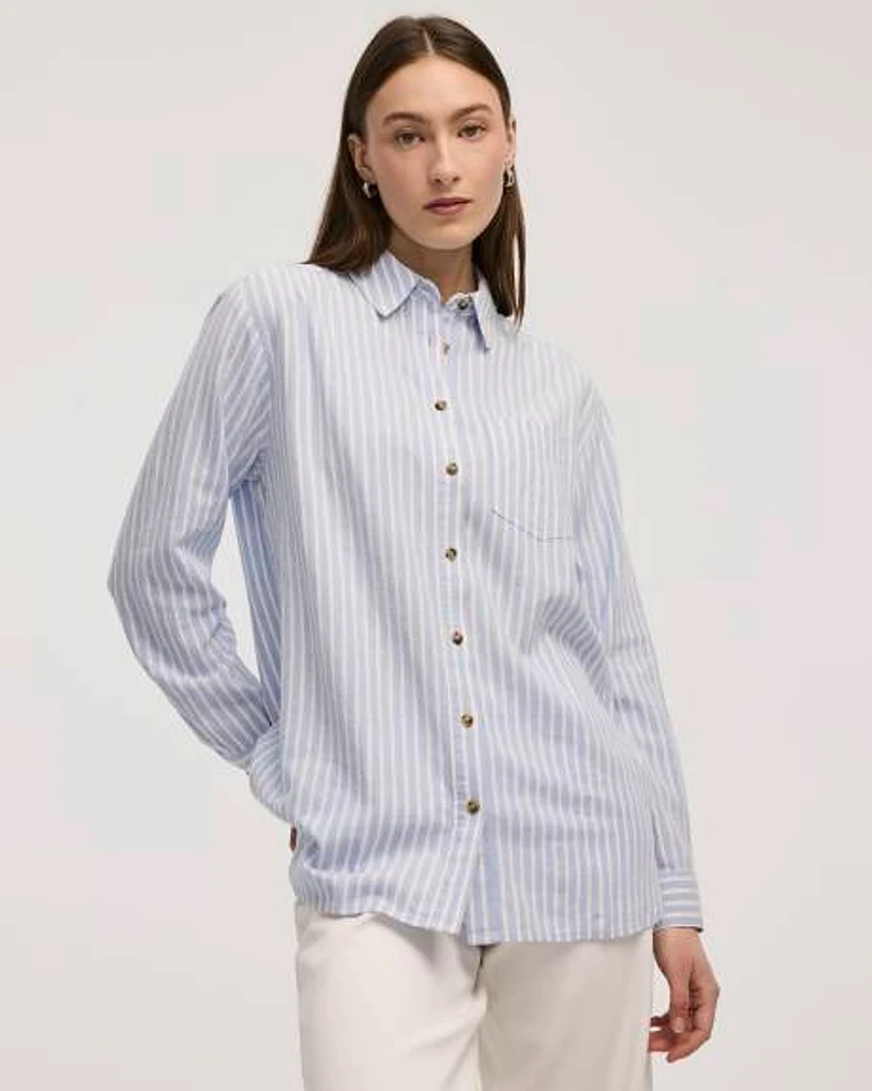 Striped Long-Sleeve Linen Blend Shirt