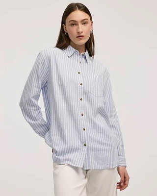 Striped Long-Sleeve Linen Blend Shirt