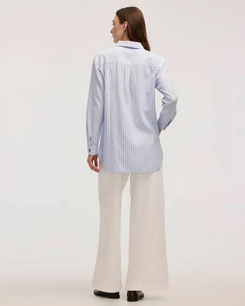 Chemise en mélange de lin rayée à manches longues