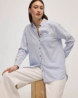 Striped Long-Sleeve Linen Blend Shirt