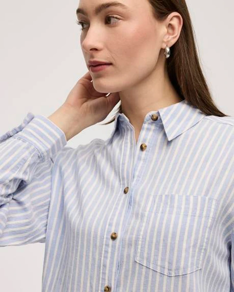 Chemise en mélange de lin rayée à manches longues