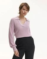 Long-Sleeve Cashmere-Blend Sweater with Johnny Collar