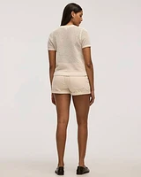 Short-Sleeve Crew-Neck Open-Stitch Pullover