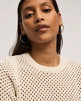 Short-Sleeve Crew-Neck Open-Stitch Pullover