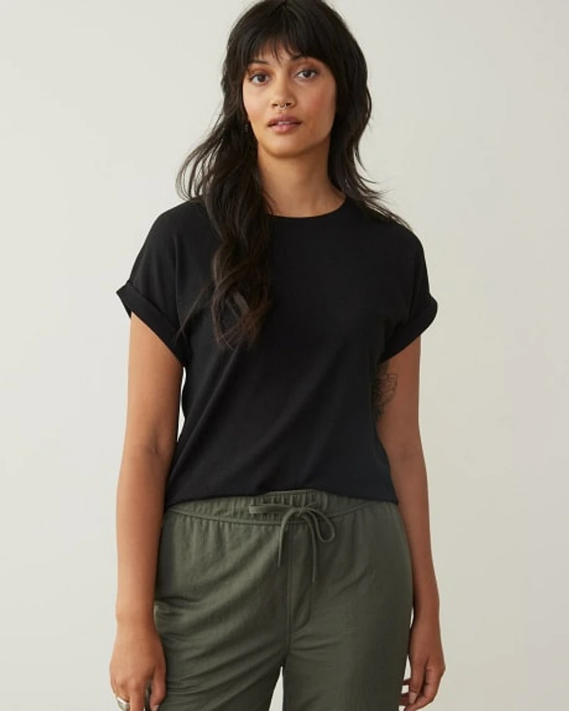 Crew-Neck Tee with Short Dolman Sleeves