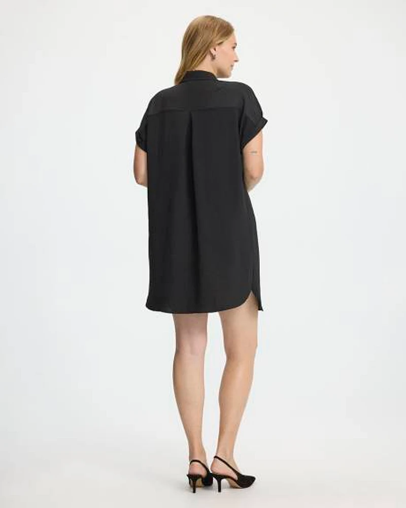 Short-Sleeve Buttoned-Down Dress with Shirt Collar