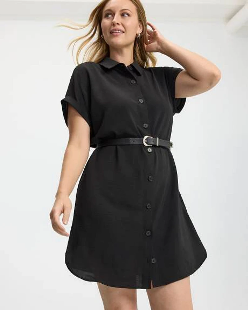 Short-Sleeve Buttoned-Down Dress with Shirt Collar