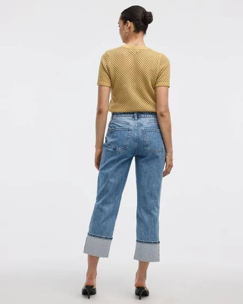 Wide-Leg High-Rise Cropped Jean with Rolled Cuffs